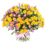Pink & Yellow Spray Roses Bouquet - Flowers Box London