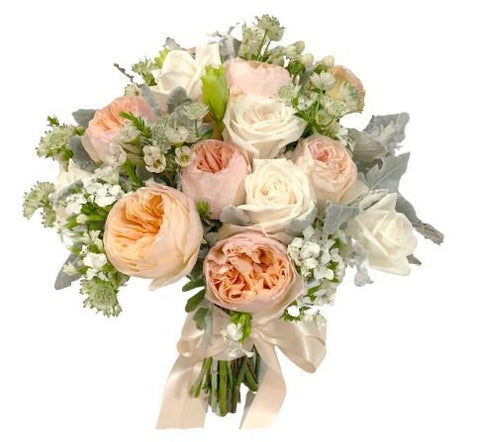 Premium Peach and White Bridal Bouquet - Flowers Box London