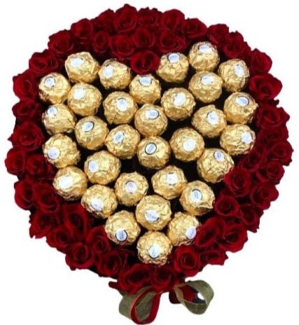 Preserve Roses with Chocolate Heart Box - Rose Head Ø 2cm - Flowers Box London