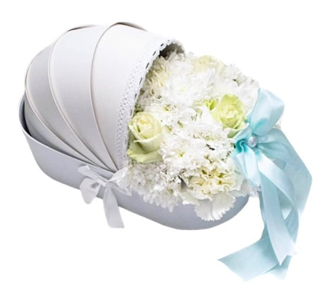 Pure White Flowers in Cradle Box