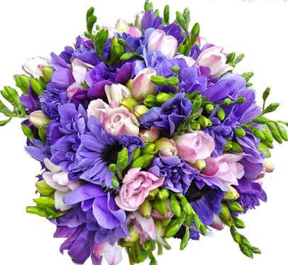 Purple Anemone & Pink Freesias Bouquet - Flowers Box London