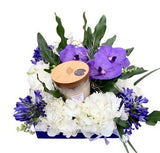 Purple Flower Box with a Candle - Flowers Box London