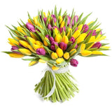 Purple & Yellow Tulips Bouquet - Flowers Box London