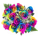 Rainbow Roses with Gypsophila Bouquet