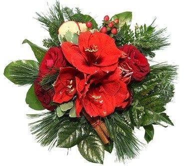 Red Amaryllis and Roses Festive Bouquet