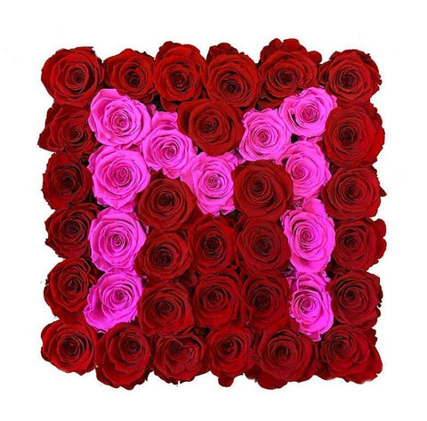 Red and Cerise Roses Initial Flower Box - Flowers Box London