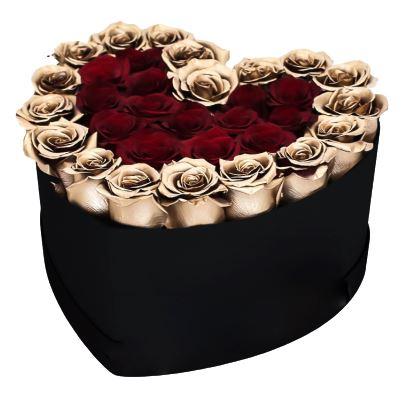 Red and Gold Roses Heart Box