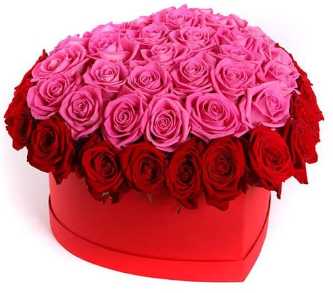 Red and Pink Roses Heart Box