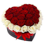 Box of red and white roses