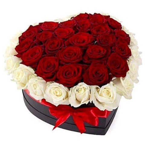 Red and White Roses in a Box - Flowers Box London
