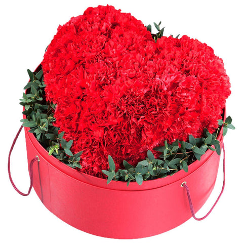 Red Carnations Heart in a Box - Flowers Box London