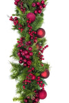 Red Fresh Garland with Baubles