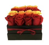 Red & Orange Roses Signature Box - Flowers Box London