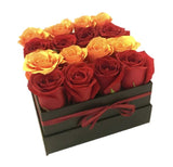 Red & Orange Roses Signature Box - Flowers Box London