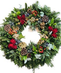 Red Roses and Berry Wild Wreath - Flowers Box London