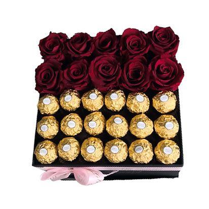 Red Roses and Chocolate Box - Flowers Box London