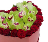 Red Roses and Orchids in a Box - Flowers Box London