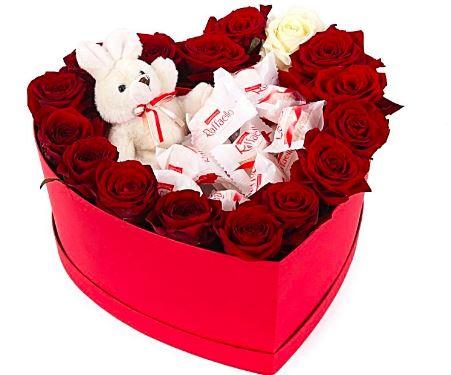 Red Roses and Raffaello Heart Box - Flowers Box London