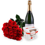 Red Roses Bouquet with Chocolates and Champagne