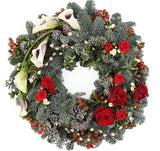 Red Roses Festive Christmas Wreath - Flowers Box London