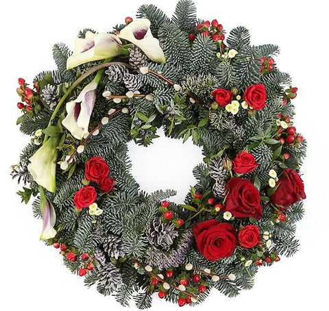 Red Roses Festive Christmas Wreath