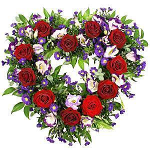 Red Roses & Purple Open Heart - Flowers Box London