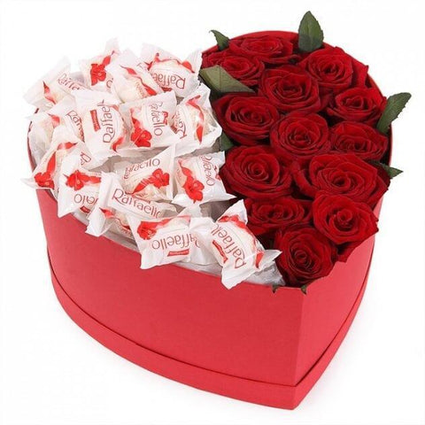 Red Roses & Raffaello Chocolate Heart Box
