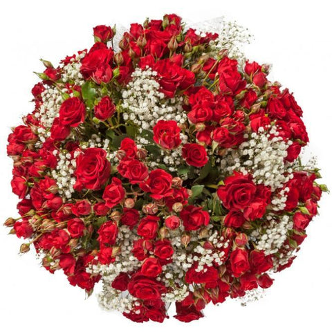 Red Spray Roses & Gypsophila Bouquet - Flowers Box London