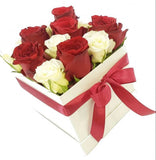Red & White Roses Box - Flowers Box London