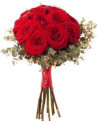 Romantic Red Roses Bouquet With Eucalyptus Bridal Bouquet