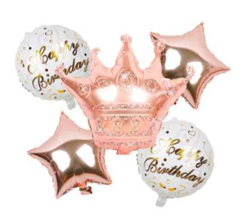 Rose Gold Foil Helium Balloons Bouquet with Crown - Flowers Box London