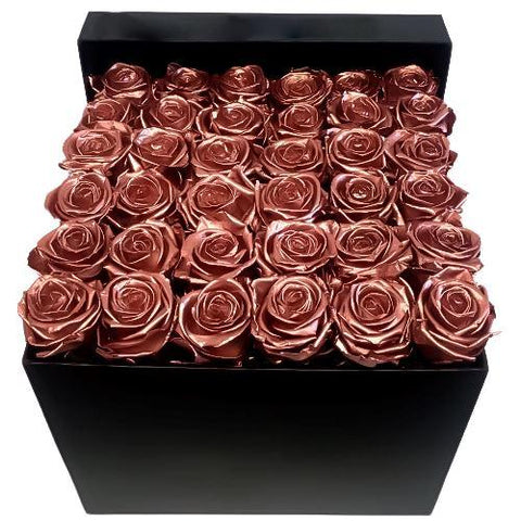 Rose Gold Roses Signature Box - Flowers Box London
