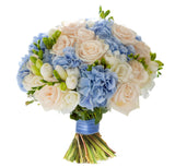 Roses and Blue Hydrangea Bouquet