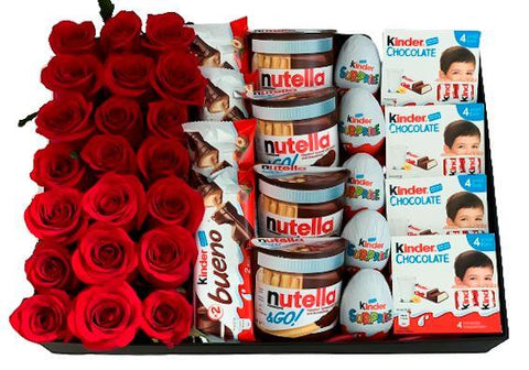 Roses and Kinder Chocolate Box - Flowers Box London