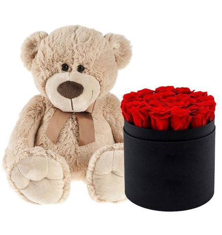 Roses Box and Teddy Bear