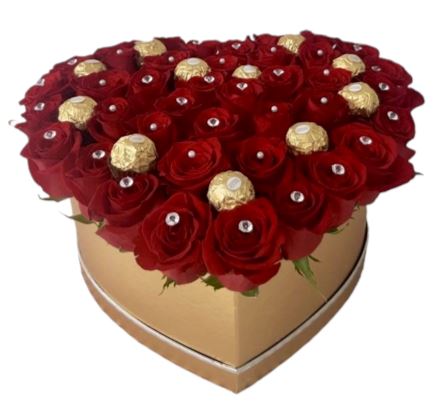 Roses Diamond and Pearls Heart Box - Flowers Box London