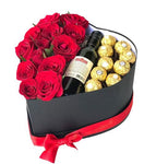 Roses with Chocolate and Wine Box - Flowers Box London