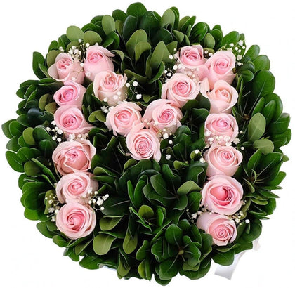 Roses with Greenery and Gypsophila Initial Flower Box - Flowers Box London