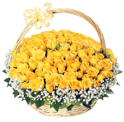 Roses with Gypsophila Basket