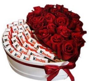 Roses with Kinder Chocolate Box - Flowers Box London