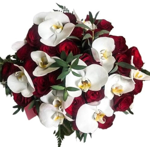Roses with White Orchids Bouquet