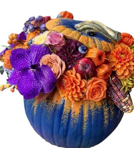 Royal Blue Pumpkin Arrangement - Flowers Box London