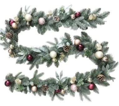 Silver Spruce Fresh Garland with Baubles - Flowers Box London