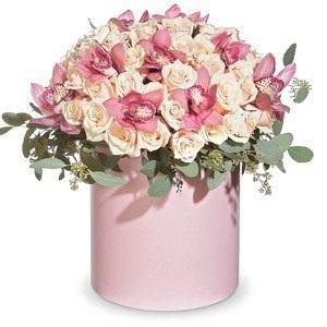Spray Roses and Orchids Hat Box