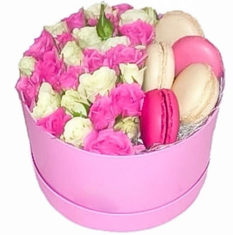 Spray Roses with Macarons - Flowers Box London