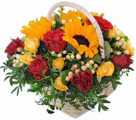 Sunflowers and Roses Basket