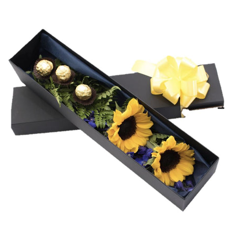 Sunflowers with Sweets in Luxury Box