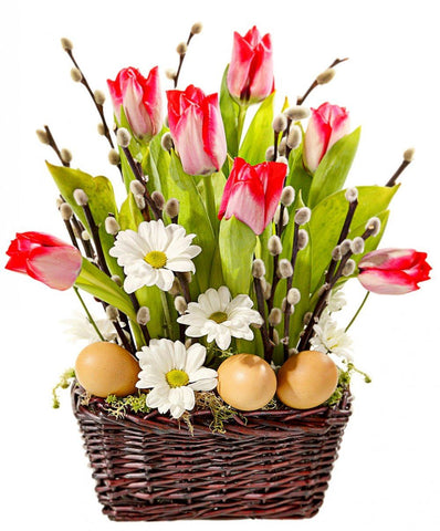 Tulips and Catkins Basket - Flowers Box London