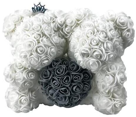 Twin Luxury White and Grey Rose Teddy Bear - Flowers Box London