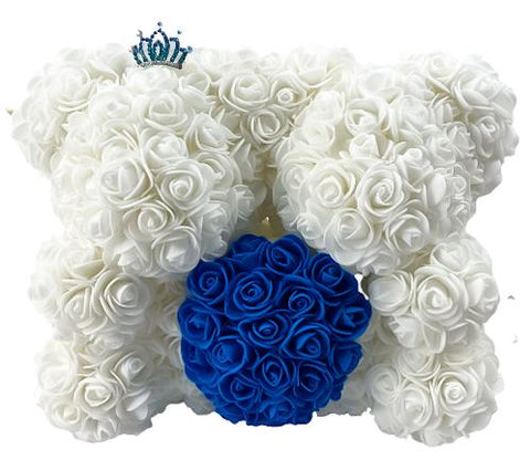 Twin Luxury White and Navy Rose Teddy Bear